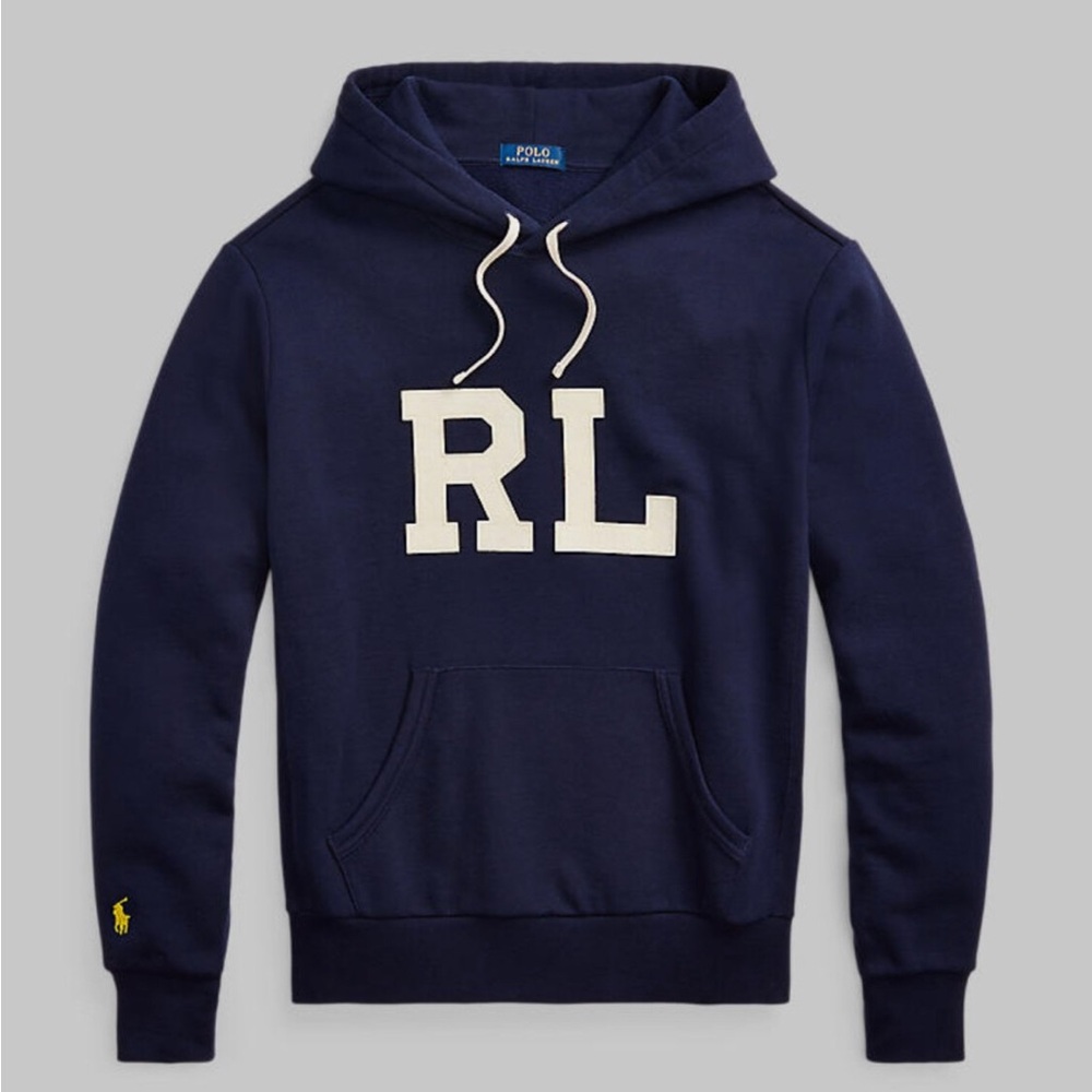Polo Ralph Lauren Navy Blue RL Monogram Letterman Hoodie Sweatshirt
